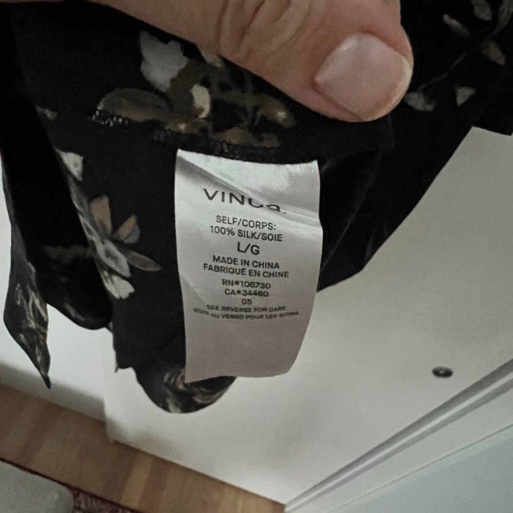 Vince Navy & Floral Silk Shirt Dress, Size L - Picture 8 of 9